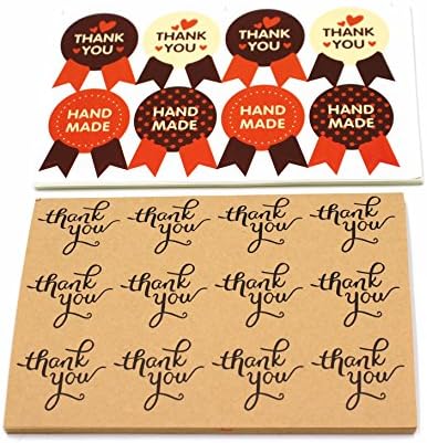 520 Pack Stickers - 1.5 Inch Kraft Paper Thank you Stickers Label &amp; Love Heart Shape Thank you stickers Round Gift Shape Thank you Handmade stickers - Packaging Seals Crafts Wedding Favor Bakery