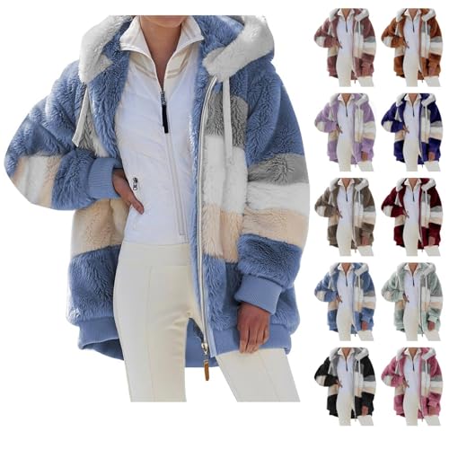 Womens Hoodies Fluffy Teddy Fleece Zip Up Jackets Soft Fuzzy Thermal Sweatshirts Cozy Comfortable Coat Long Sleeve Loose Fit Warm Outwear