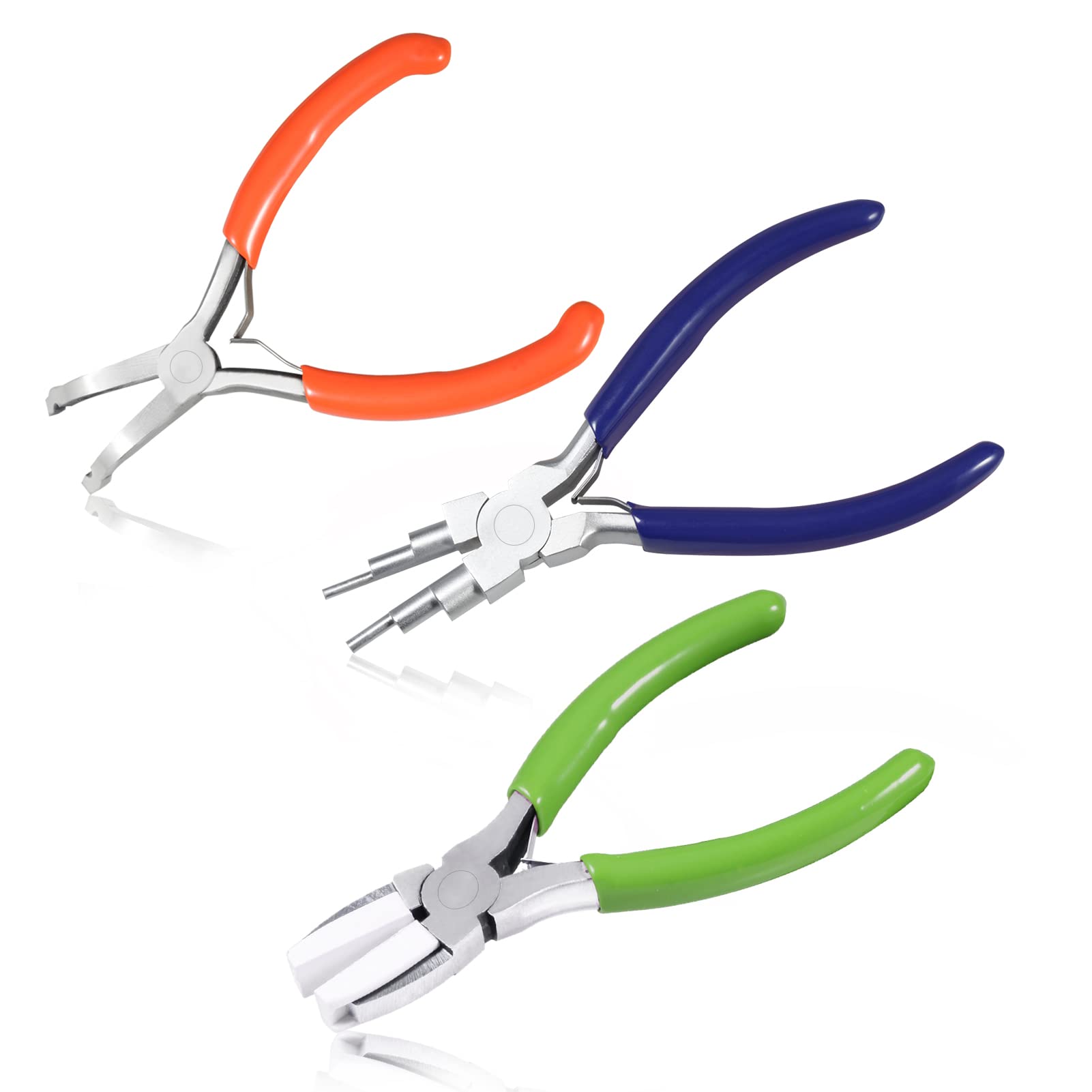 LEONTOOL 3 PCS Jewelry Pliers 5 Inches Jewelry Crimp Plier 6 Inches 6 in 1 Bail Making Plier and 5 Inches Nylon Nose Plier for Bead Crimper Wire Looping Straightening Shaping Jewelry Line Pins