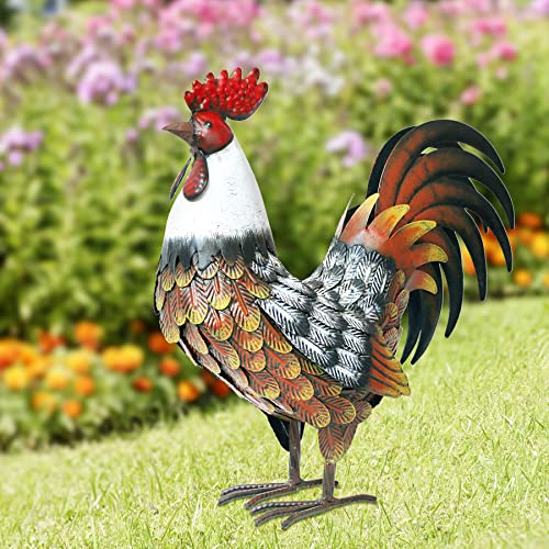 Gallina/Gallo Decorativo In Metallo Per Giardino - 32x12x40 Cm, Vernice Antiruggine, Dorato