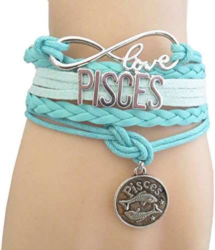 WarmTrendyHouse Fashion Retro Constellation Woven Bracelet PU Leather Alloy Bracelet Wristlet Bangle (Pisces)