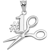 #1 Hair Stylist Scissor Charm Pendant in High Polish 925 Sterling Silver