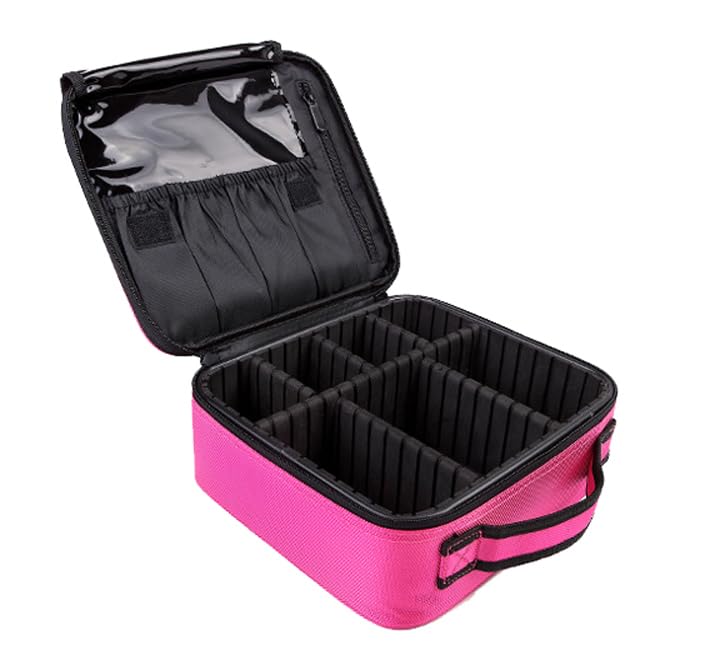 Makeup Bag for Travel with Brush, Waterproof Cosmetic Organiser Case, Large Make Up Bag with Adjustable Compartments for Women (Purple)