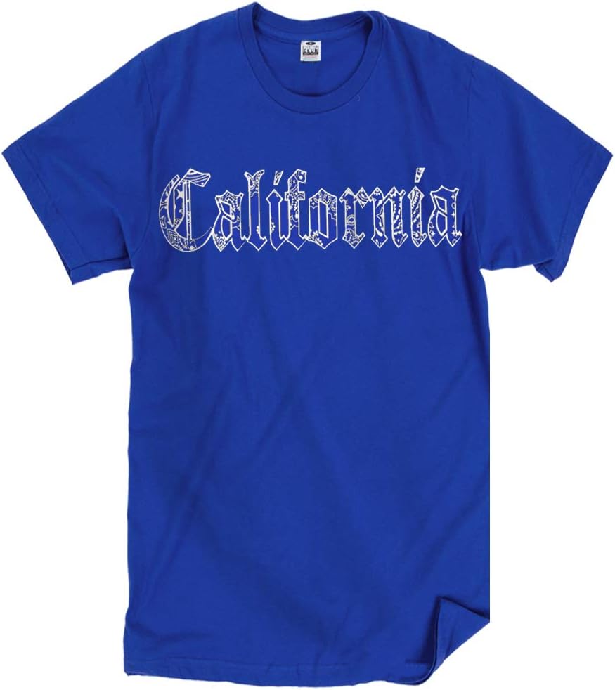 California Blue Bandana T Shirt Paisley Crip LA Los Angeles South Cal