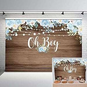 Avezano Rustic Boy Baby Shower Backdrop Blue Flower Boy Baby Shower Decorations 7x5ft Vinyl Baby Blue Floral Oh Boy Baby…