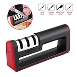 Knife Sharpener,PATHONOR Multifunctional Hand-held 3-Stage Diamond Sharpening Tool,For Straight and Serrated Knives,Non-slip Base Sharpening Knife,Kitchen Knives Sharpening Stone