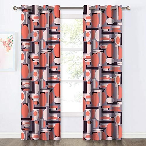 KGORGE Light Shading Printed Curtains - Room Darkening Window Trendy Decoration with Geometric Shape Pattern for Villa/Farmhouse/Loft (Cherry Tomato Tone, Wide 52 x Long 95 inches, 2 Panels)