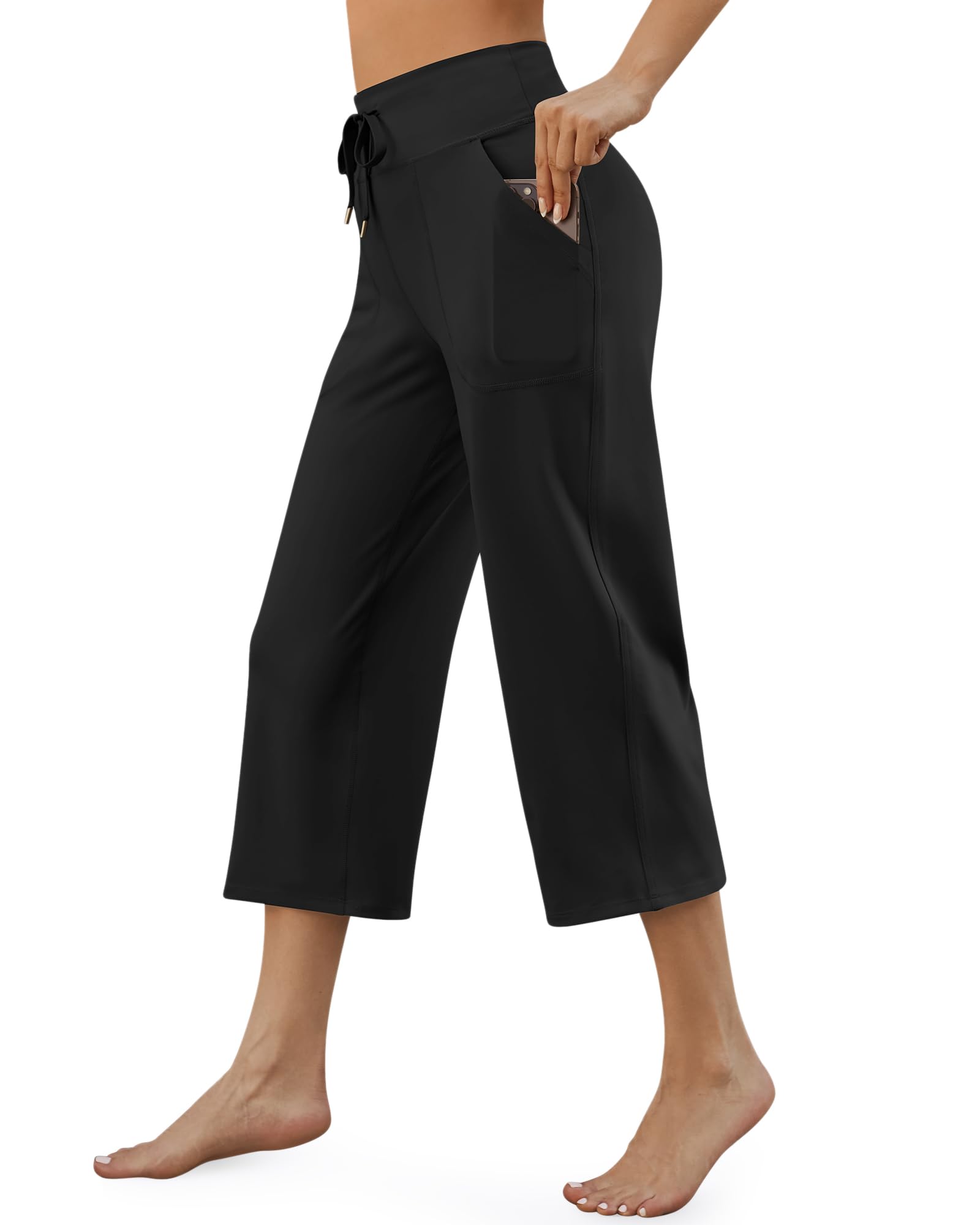 G4Free Wide Leg Capris Yoga Pants for Women with Pockets Summer High