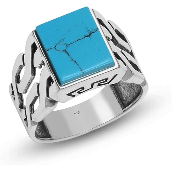 PYTALI Natural Turquoise Ring For Men - 925 Sterling Silver Vintage Ottoman Style, Handmade Gift For Dad, Boyfriend, Him