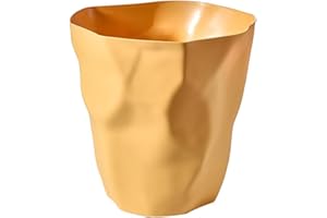 Aoaoy Premium Plastic Trash Can with Irregular Design, Unique Crumpled Waste Container for Bathroom, Living Room, Office (Yel