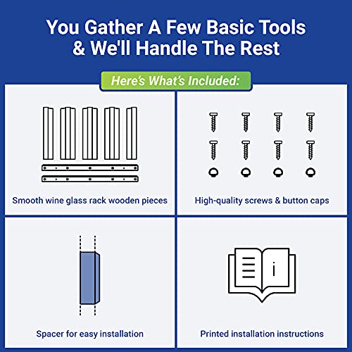 Wooden Wine Glass Holder for Under Under Shelf Kitchen