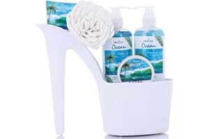 Spa Gift for Women - 5 Pcs Luxury Heel Shoe Spa Basket for Women Ocean Scent Home Relaxation Set w/ Body Lotion & Butter, Shower Gel, Bubble Bath - Birthday Gift for Women By Draizee