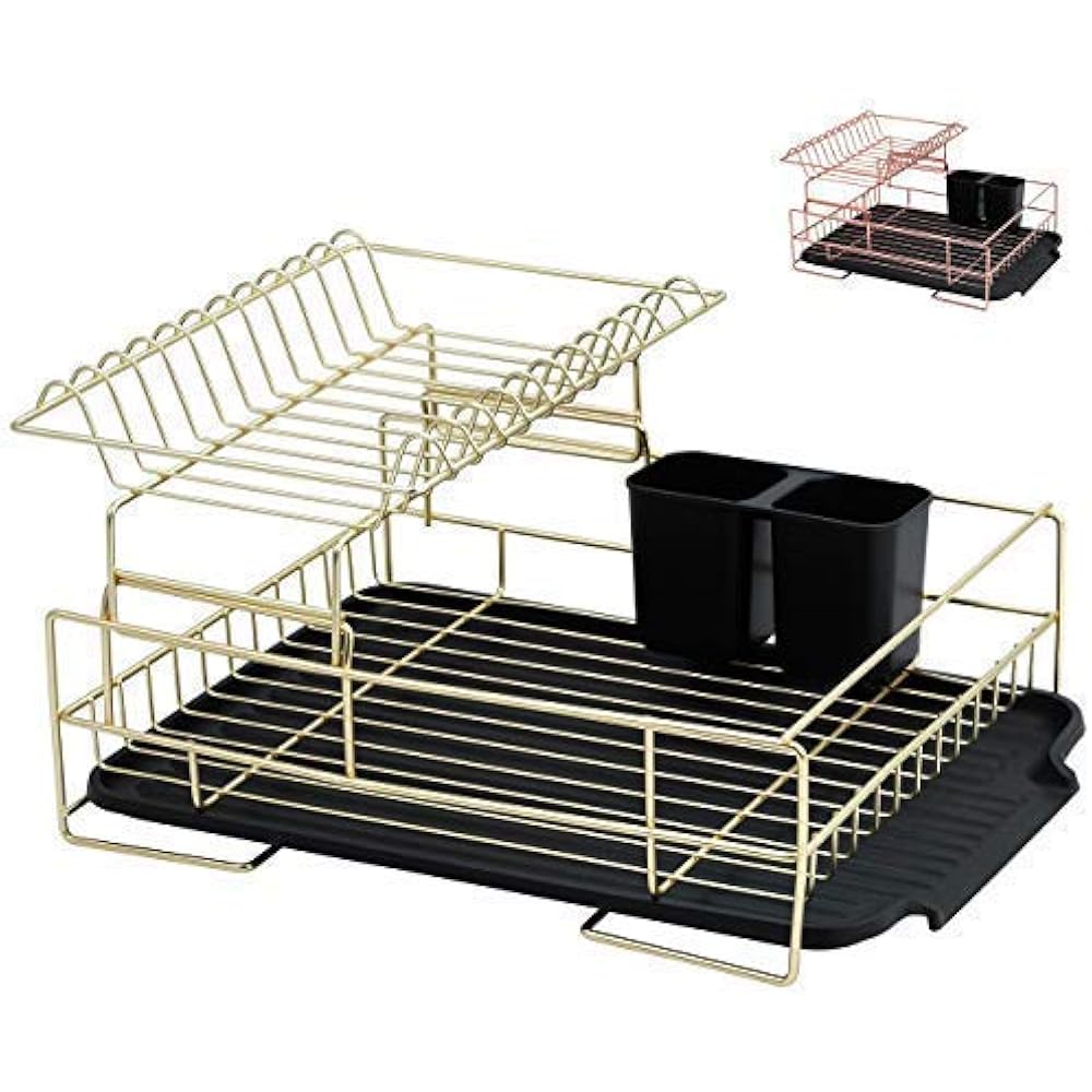 Gold Dish Racks Drying Rack, 2 Tier Large And Drainboard Set