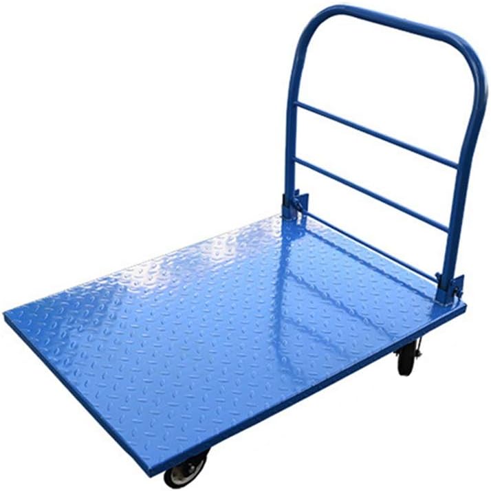 Zhengowen IN Folding Hand Truck And Dolly Push Cart Dolly Moving Platform Hand Truck Foldable For Easy Storage And 360 Degree Swivel Wheels Cargo Trolley (Color : Blue, Size : 120X70CM)