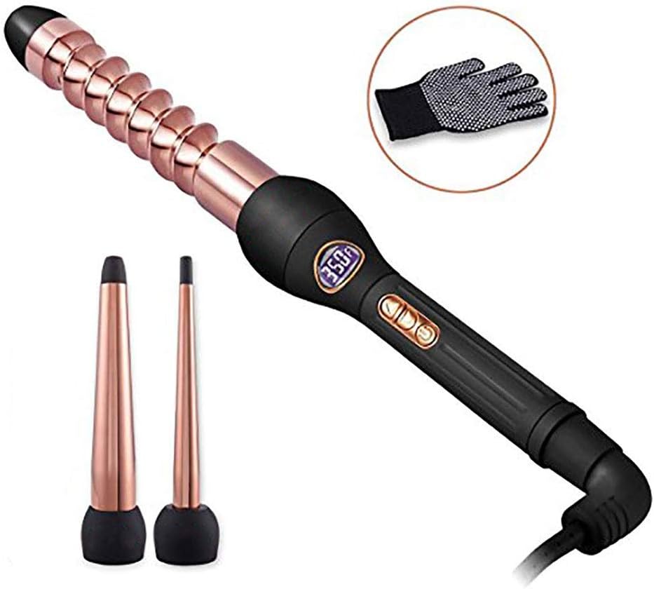 Curling iron, LCD display Curling Tongs with 3 Interchangeable Barrels