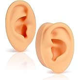 2 Pcs Soft Silicone Ear Model, Left and Right Flexible Fake Ear for Earrings Display, Realistic Ear Model for Piercing Practice, Acupuncture Teaching Tool (Medium Skin Tone)