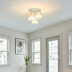 Lxybcce Crystal Ceiling Light Fixture, Chrome Semi