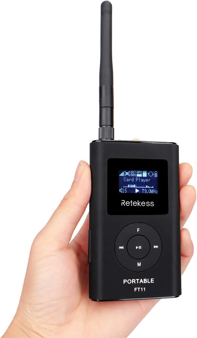 Retekess FT11 0.3W Portable FM Transmitter,Mini Radio Stereo Station,Support TF Card and AUX Input,2000mAh Rechargeable FM Broadcast Transmitter for Drive-in Church School Tour Guide Home Outdoor: Musical Instruments