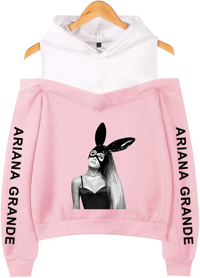 Forlove365 Women's Girls A-ri-a-na Gran-de Hoodie Cold Shoulder Hooded Sweatshirt