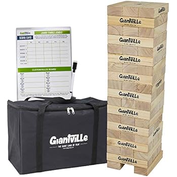 Giant Tumbling Timber Toy - Jumbo Wooden Blocks Floor Game for Kids and Adults, 56 Pieces, Premium Pine Wood, Carry Bag, Life Size, by Giantville - Grows to Over 5-feet While Playing