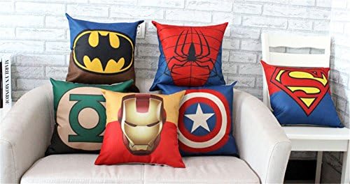 WeSurprise 18X18 Inches SuperHero Cotton Linen Throw Pillow Case Personalized Cushion Cover Set of 6 Home Office Indoor Decorative Square Bolster for Birthday, Festival Gift (Set of 6)