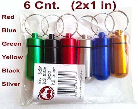Cherry Goods - Aluminium Pill Container for Geocache, 1 x 2-inch (Set of 6 Pcs) - Pill Box Case Bottle Cache Drug Holder Keychain
