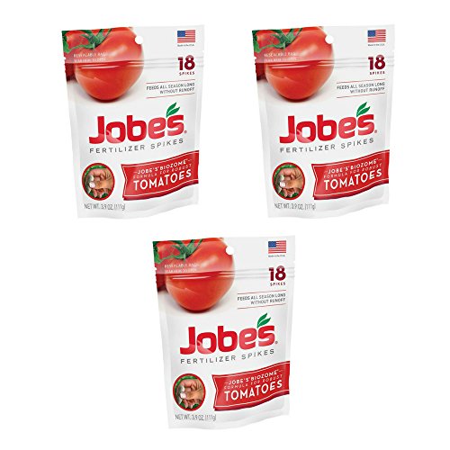 Jobeâ€™s Tomato Fertilizer Spikes, 6-18-6 Time Release Fertilizer for All Tomato Plants, 18 Spikes per Resealable Waterproof Pouch - (3 Pouch)