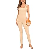 LEYSHE Thermal Tank Underwear Sets For Women Long Johns Fleece Base Layer Cold Weather Thermals Tank Top and Bottom Set