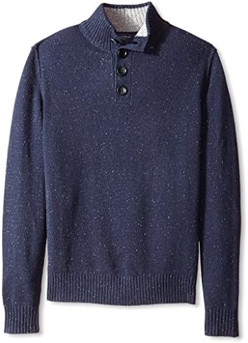 Linea Rosso Men's Donegal Merino Button Mock, Blue Night, S