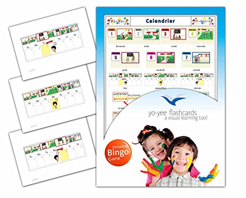 Calendar Flashcards in French Language - Flash Cards with Matching Bingo Game for Toddlers, Kids, Children and Adults - Size 4.13  5.83 in - DIN A6