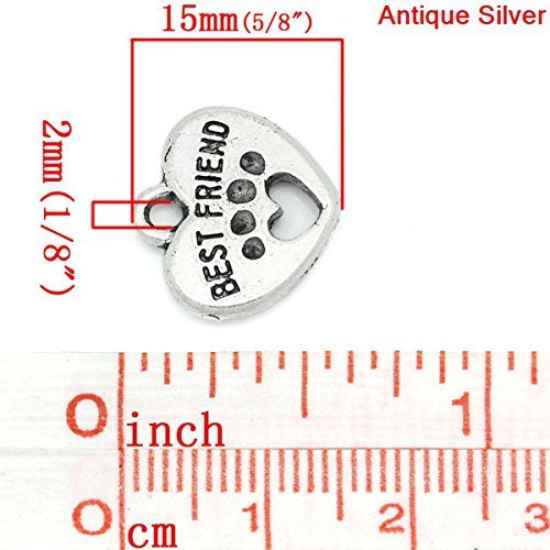 Housweety 30PCs Charm Pendants Carved Letter Dog Paw Silver Tone 15mmx15mm(5/8"x5/8") - Thumbnail 2