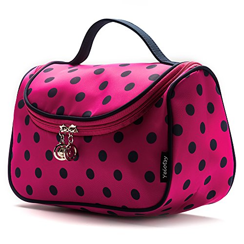 Travel Cosmetic Bag Cute, Yeiotsy Polka Dots Makeup Bag for Girls Travel Toiletry Organizer (Rose Red) 1 Travel Cosmetic Bag Cute, Yeiotsy Polka Dots Makeup Bag for Girls Travel Toiletry Organizer (Rose Red)