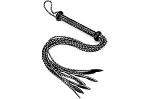 Tryolove Genuine Leather 9-Tail Whip Collection - Hand-Braided Equestrian & Role Play Whips in Multiple Styles (Red/Black, All Black, Black/Gold)