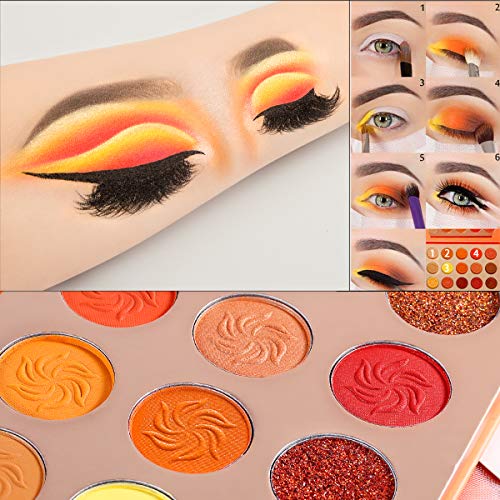 Red Orange Eyeshadow Palette Sunset 15 Color,Afflano Pro Highly