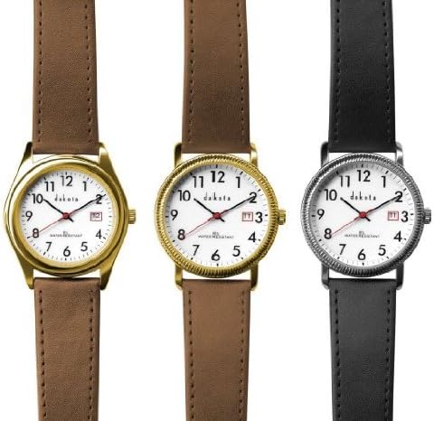 Dakota Watch Company - Ladies Easy Read Moonglow Watch - - Brown with Ridged Gold Finish