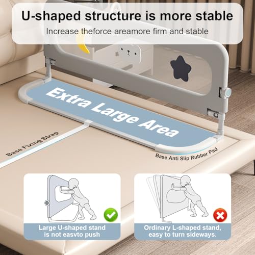 Stanew Baby Bed Rails Guard - Foldable Toddler Bed Rail, Kids' Bed Rails, Safety Baby Bed Fence Protector Rail, Adjustable Heights Kid Bed Guard Rail for Queen King Twin Bed Kid (1.8 M)