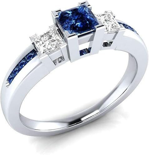 Amazon Pulabo 女性のための3ストーンチャンネルリングイミテーションブルートパーズバンドプリンセスカットエンゲージリング サイズ6使い心地がよい耐久性 リング 通販