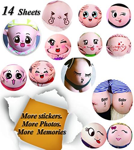Facial Expressions Pregnancy 14 Sheets Baby Bump Belly Stickers Maternity Week Stickers