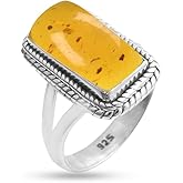 DHRUVIKA JEWELRY Solid 925 Sterling Silver Ring For Women, Gemstone Ring, Silver Statement Ring, June Birthstone, Bezel Set Rectangle White Gemstone Hypoallergenic Art Deco Ring Christmas Gift
