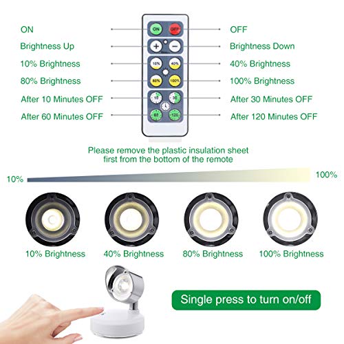 Elfeland LED Closet Lights LED Spotlight Wireless Puck Lights with Remote Battery Operated Accent Lights Dimmable Cabinet Lights with Rotatable Light Head Stick on Anywhere Indoor,Warm White(2 Pack)