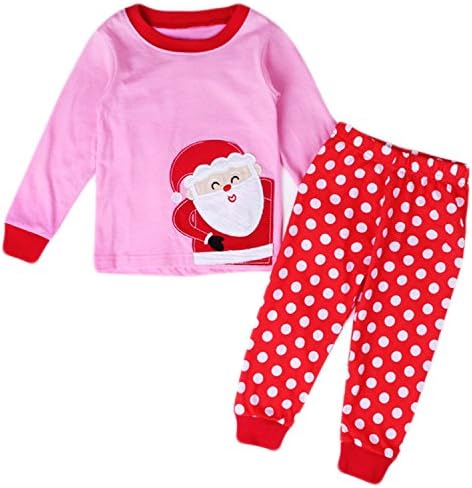 Santa Claus Girls Pajamas, 100% Cotton Kids Toddler Christmas Pjs Sleepwear Clothes Sets Size 2-7 years(Pink 7T)