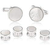 Solid Sterling Silver Mother of Pearl Tuxedo Cufflinks and Studs Formal Set by Cuff-Daddy
