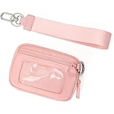 POXIADIV Nylon Wristlet Wallet for Women,Quilted RFID Blocking Small Zipper Coin Purse Keychain Wallet with ID Window Lightweight Travel Wristlet wallet