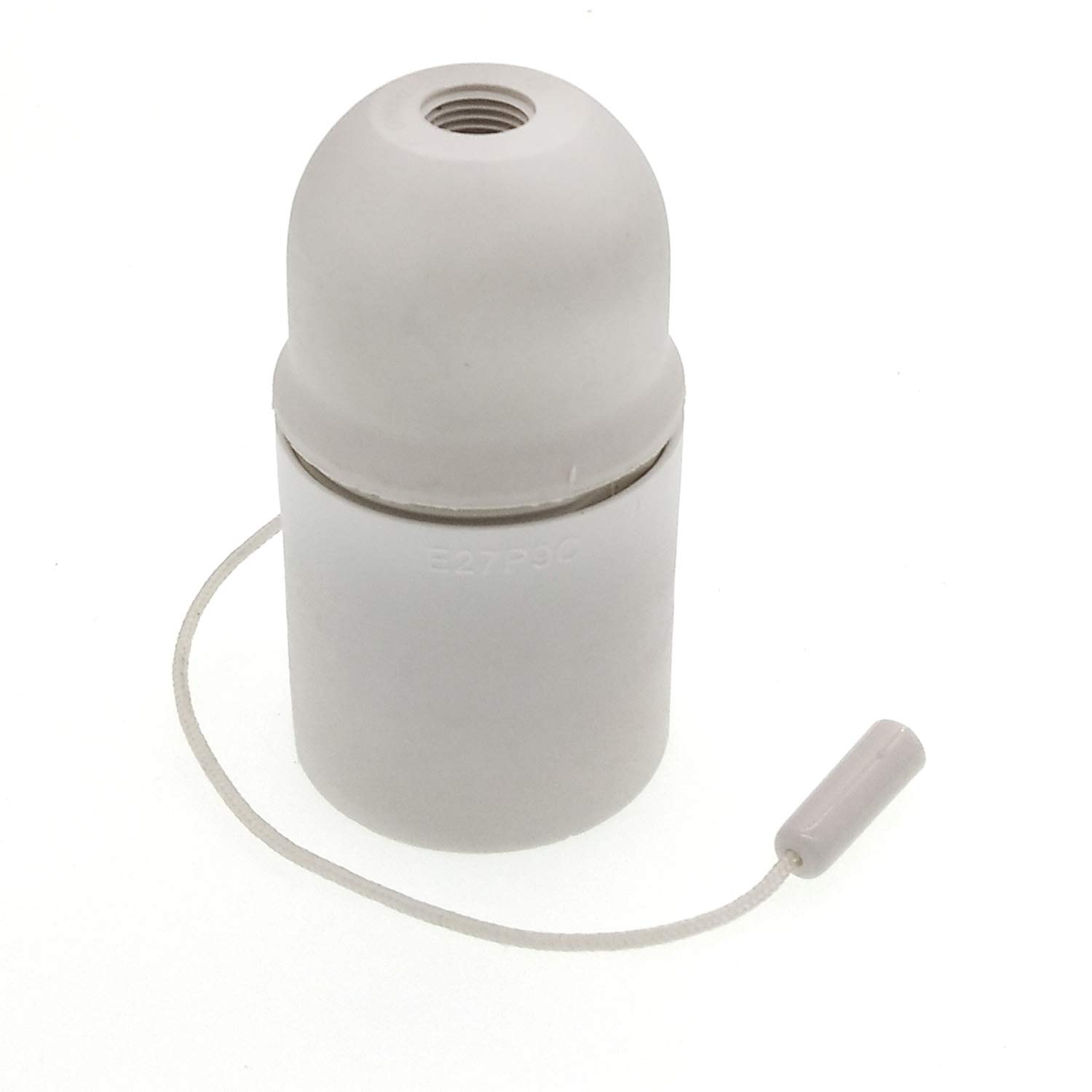E27 Keyless Pull Chain Lampholder,E26 E27 Vintage Edison ES Screw Plastic Light Socket Pendant Fitting Set (White)