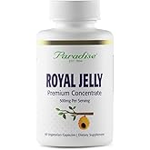Paradise Herbs Royal Jelly, Golden Emperor, Super Potent, Ultra Pure, Vegan, Gluten Free, Non-GMO, Freeze-Dried Concentrate, 60 Count Vegetarian Capsules