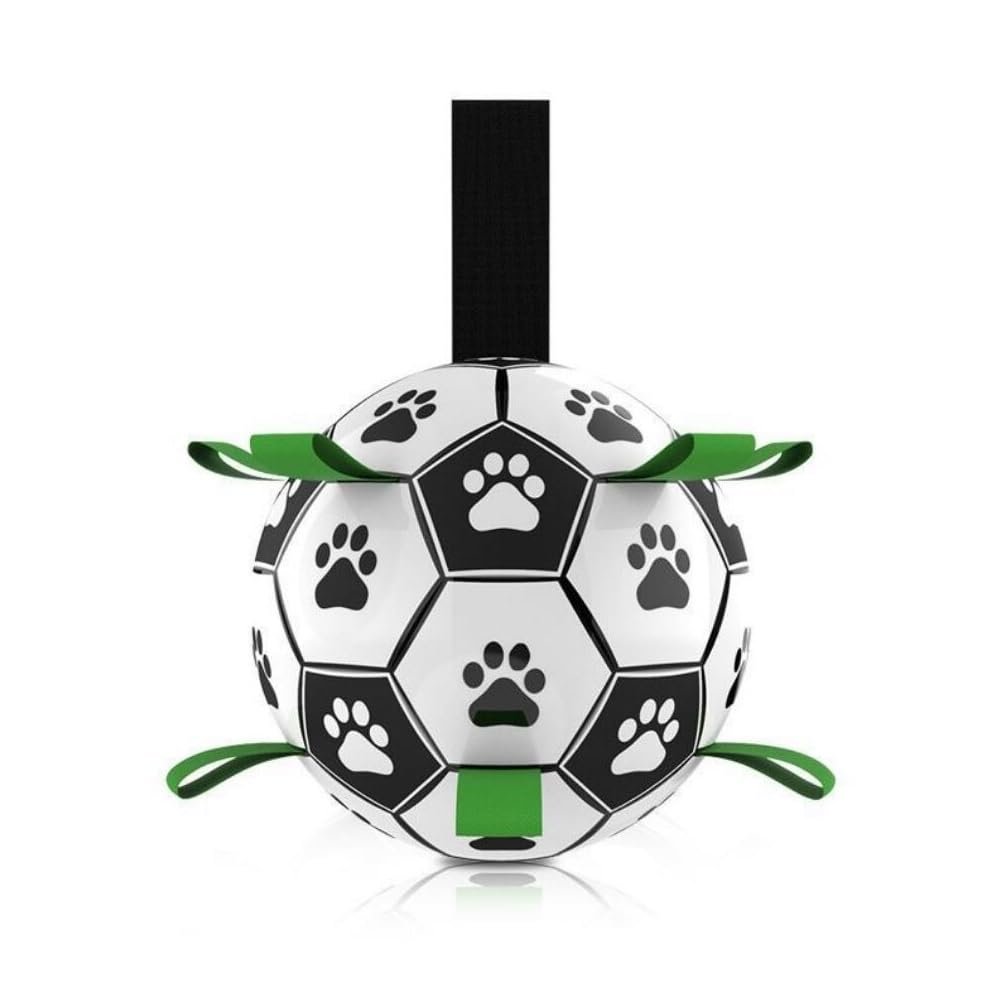 KOMUNJ Dog Football, Interactive Dog Toy Ball with Handle, Indestructible Fetch Toy for Small & Medium Breeds (15 cm Diameter)
