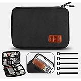 Travel Cable Organizer Bag Waterproof Electronic Accessories Soft Case with 5pcs Cable Ties for USB Drive Phone Charger Headset Wire SD Card Power Bank (Black)