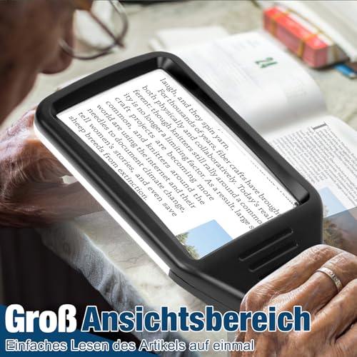 Magnifying Glass with Light Optical Glass, 15X Reading Magnifier with Light for Seniors Large, Type-C Charging, 3 Color Modes, Handheld Magnifier, Dimmable Illuminated Magnifier, Reading Aid for Books