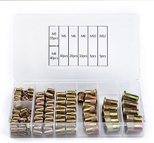 Urlwall 165 PCS Rivet Nut Assortment Kit, Zinc Plated Carbon Steel Rivnut, Threaded Insert Nutsert, Blind Rivet Nuts Fasteners, M4 M5 M6 M8 M10 Set with Box