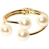 Decixde Pearl Bangle Bracelet for Women Chunky Pearls Gold Bangle Opened Bracelet Minimalist Cuff Bracelet for Women